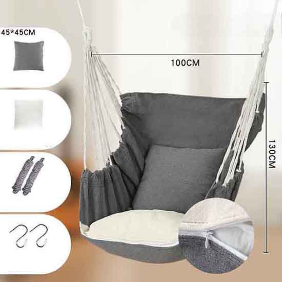 Solid Color Canvas Hammock Swing Indoor and Outdoor Thickened Canvas Cradle Chair Including Pillow