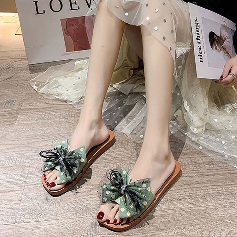 Summer New Style Flat Lace Bow Korean Female Sandals Student Versatile Non-slip Flip Flops