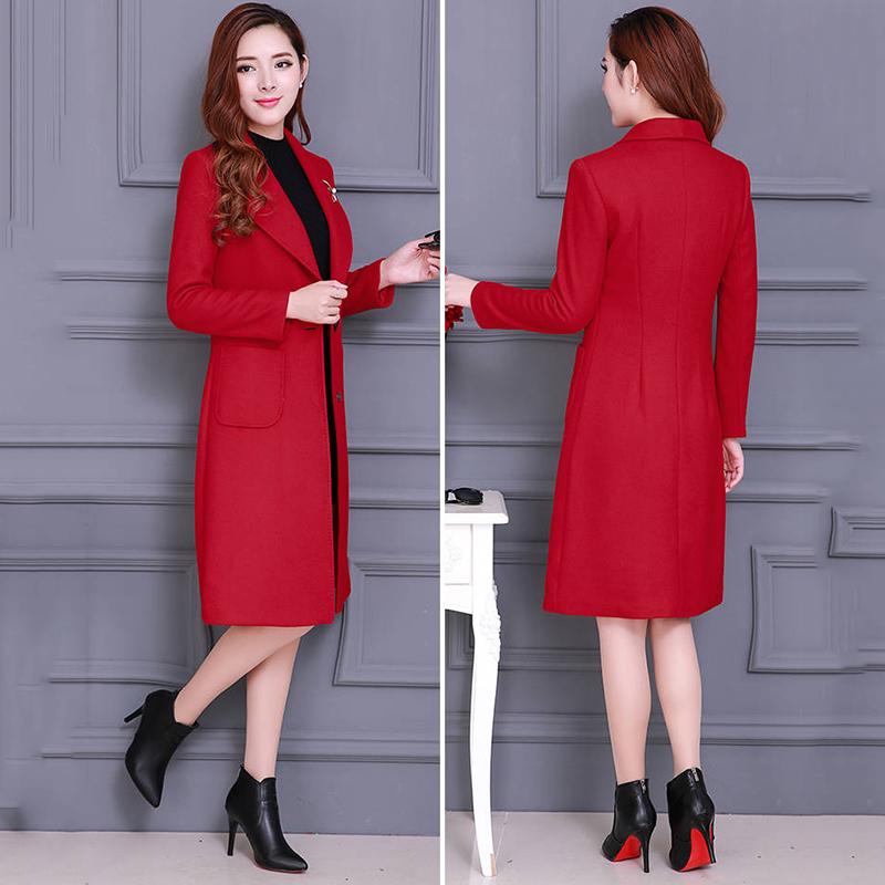 Wool Coat Women Jacket Elegant  Office Work Long Coats Fashion Coats Lady Slim Long Sleeve Overcoat