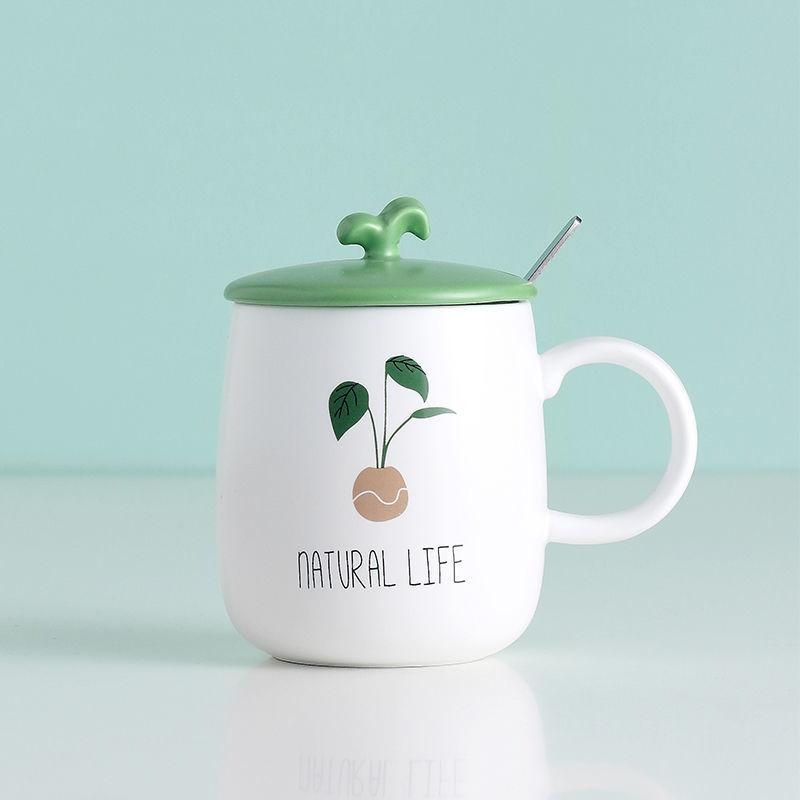 Creative Super Cute Cartoon Student Ceramic Cup Water Cup Cute Household Men and Women Mark Cup Milk Cup with Lid Spoon