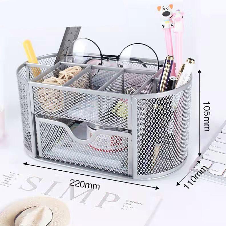 Multifunctional Iron Pen Holder Mesh Storage Box Mesh Hollow Pen Pot Makeup Brushes Storage Desk Pen Holder