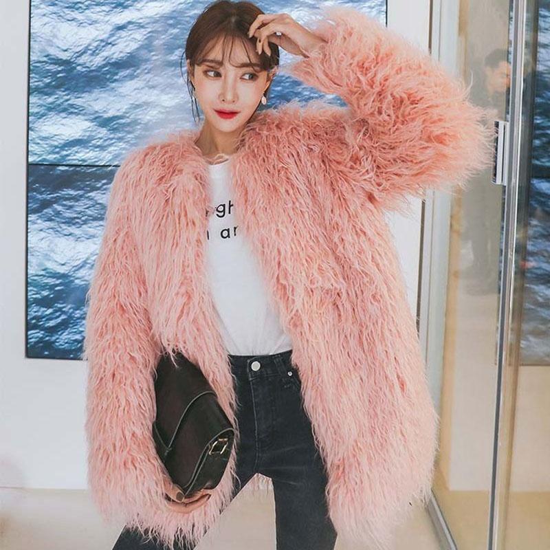 Autumn and Winter Beach-like Wool Fur Coat Women's Mid-length Lamb Fur Coat  Hairy Women's Thin Coat