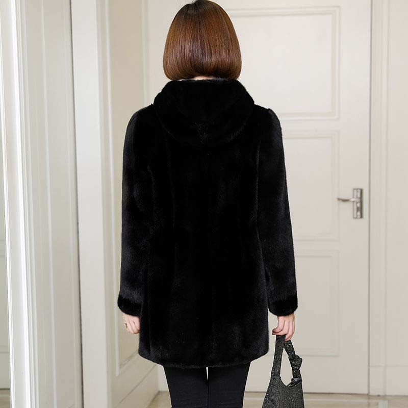 Imitated Mink Velvet Coat Women's Mid-length Autumn and Winter Haining Mink Coat Thickened Large Size Fur Coat Was Thin