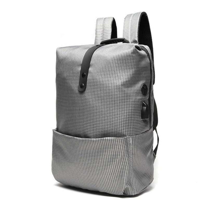 Backpack Men Plaid Canvas USB Mouth Anti-theft Waterproof Student Computer Bag Outdoor Travel Bags