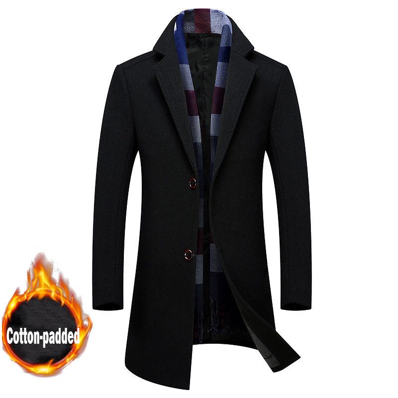 Men's Wool Coat Winter Warm Solid Color Long Trench Jacket Male Business Casual Overcoat Parka