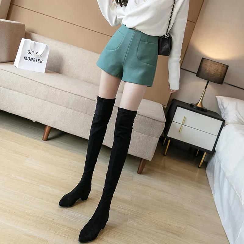 Korean Version of High-waist Woolen Shorts Women's Autumn and WinterStyle  A-line Wide-leg Pants Casual Pants