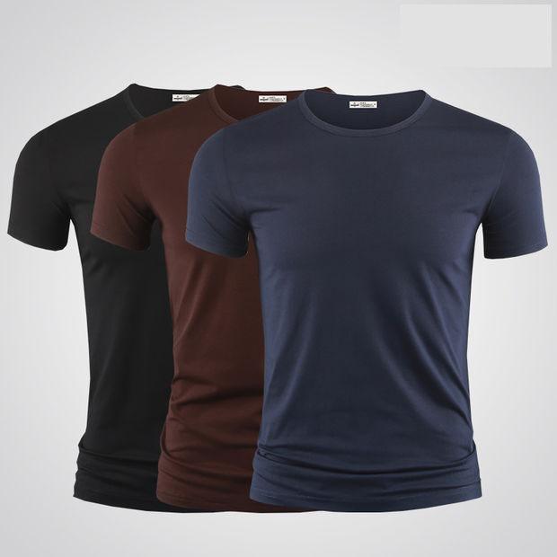 (3 Pieces) Men's Summer Short-sleeved T-shirts Slim Solid Color Round Neck Men's Bottoming Shirt All-match Top