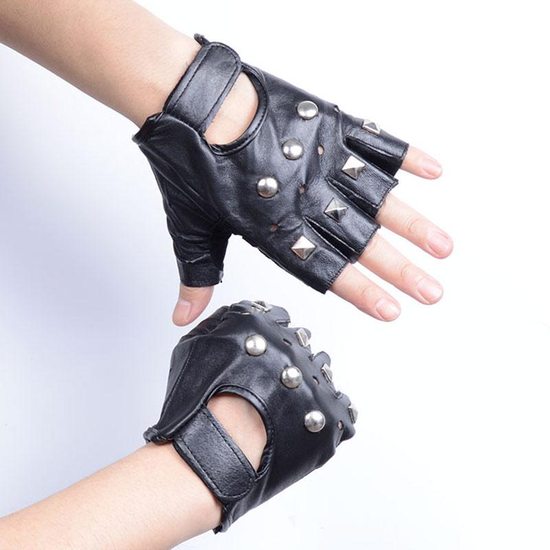 Leather Gloves Men's Half-finger Gloves Fitness Hip-hop Real Sheepskin Stage Performance Gloves Knight Half-finger Gloves