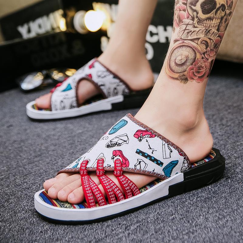 Cloth EVA Bottom Slippers Men's Sandals Men's Trend Beach Shoes Men's Sandals and Slippers Men's Word Drag Tide Slippers Men