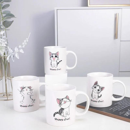 Cheese Cat Cup Male and Female Students Korean Cute Drinking Cup Ceramic Mug with Lid with Spoon Cartoon Private House Cat