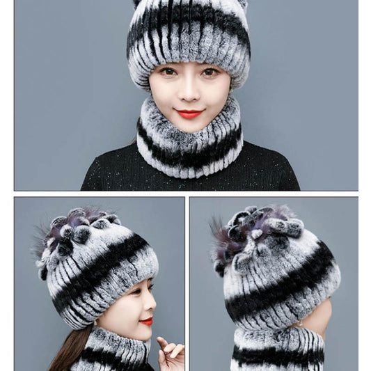 Rex Rabbit Fur Hat Autumn and Winter Fur Hat Tassel Woolen Hat Thick Warm Ear Protection Fur Hat