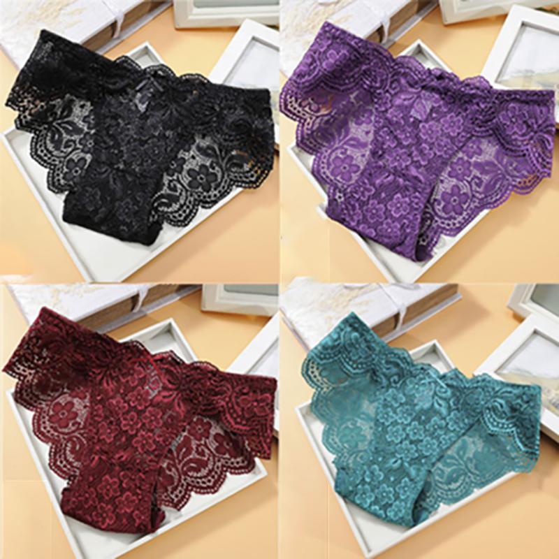 4-pack of Summer Sexy Lace Panties Cotton Crotch Hollow Ladies Panties Seamless Low-rise Women's Underwear