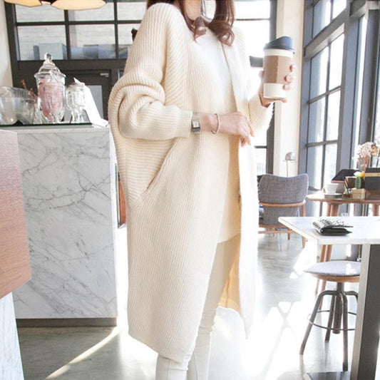 Mid-length Loose Knit Cardigan Batwing Sleeve Outer Sweater Autumn and Winter Fashion Casual Coat