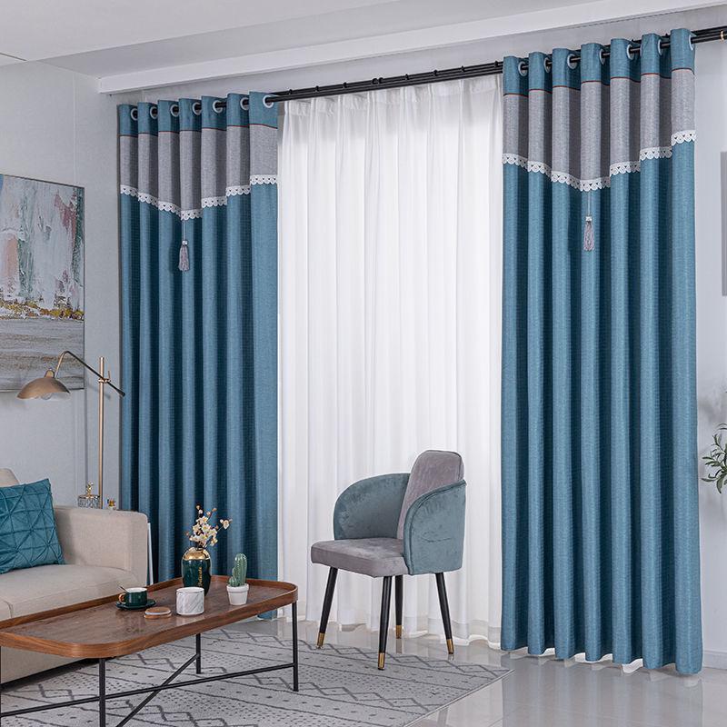 Stitching Curtain Finished High-end Blackout Bedroom Living Room Balcony Bay Window Curtain (1 piece)