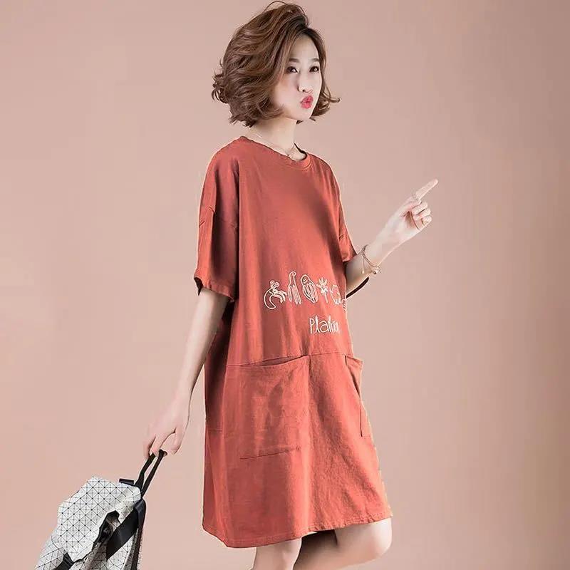 Women's Summer Dress Large Size Loose and Thin Mid-length Casual T-shirt DRESS