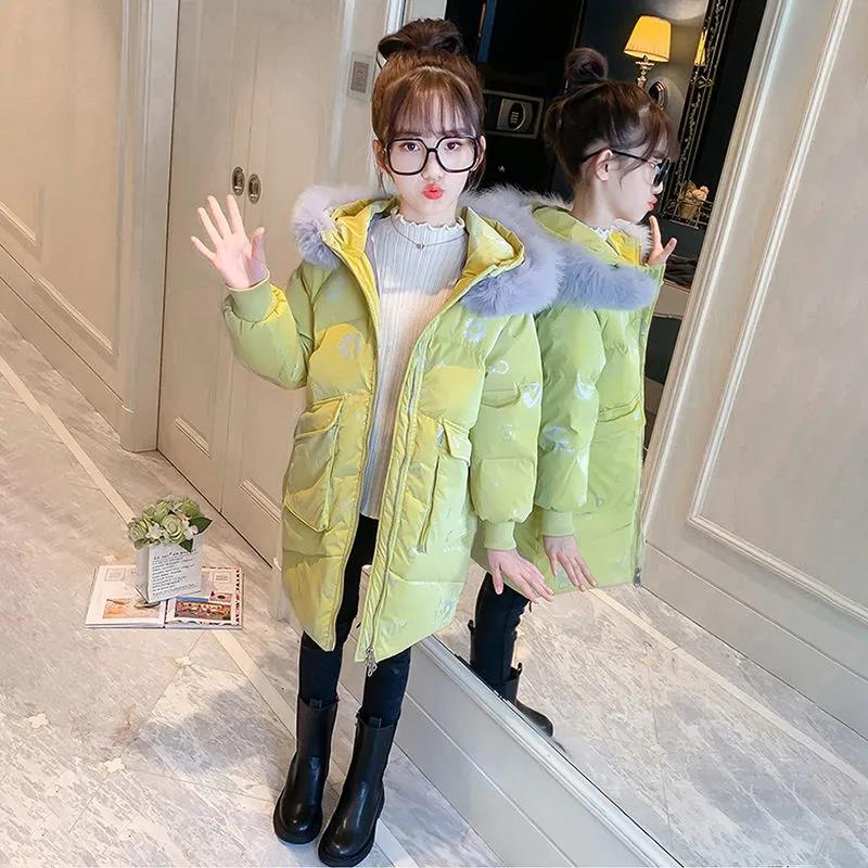 Girls' Warm Cotton Clothes Windproof Winter Clothes Mid-length Thick Coat Down Padded Jacket