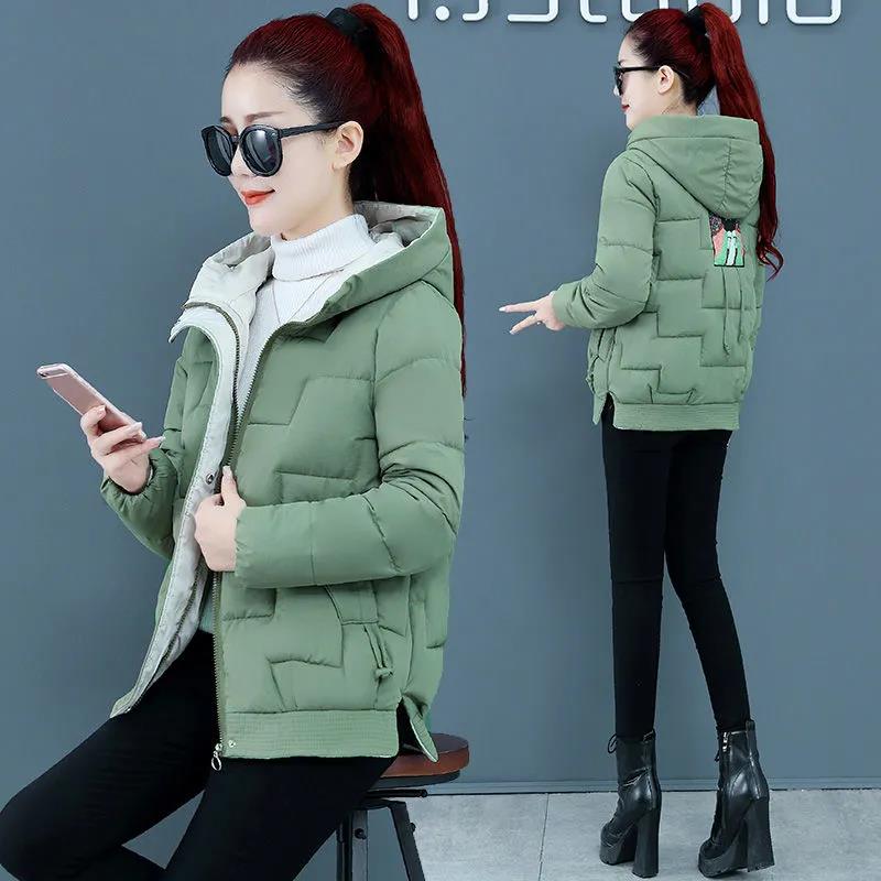 Winter Hooded Down Jacket Fashion Printing Solid Color Down Jacket Thickened Warmth Short Cotton Jacket for Women