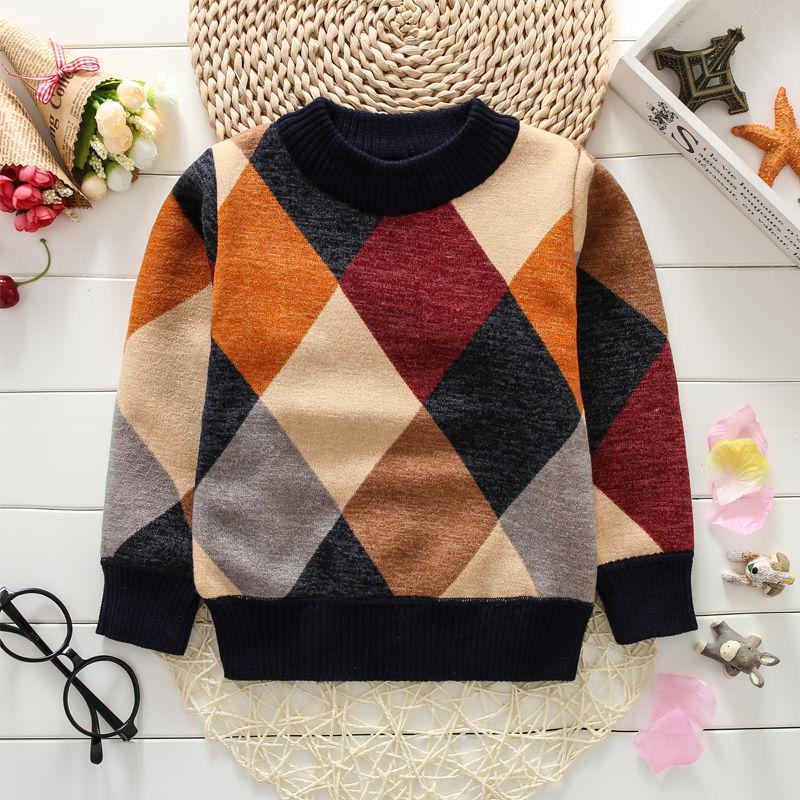 Round Neck Autumn and Winter Sweater Plus Velvet Thickening Inside Warm Sweater Children's Sweater