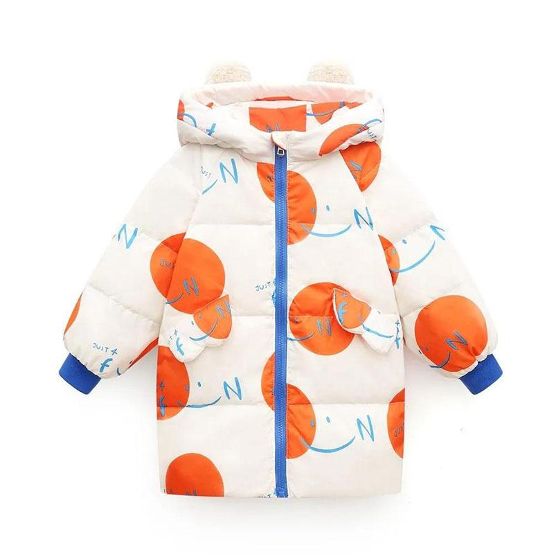 Girls White Duck Down Warm and Windproof Down Jacket Mid-length Cartoon Winter Thick Hooded Children's Clothing