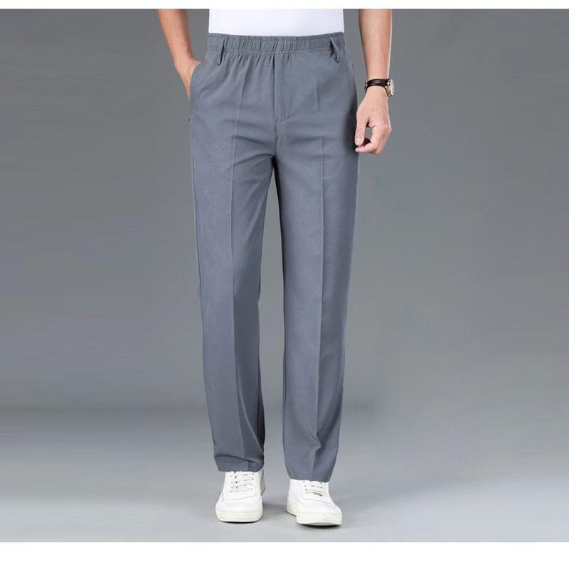 Middle-aged and Elderly Summer Thin Men's Ice Silk Elastic Loose Daddy Grandpa Plus Fat Plus Size Quick-drying Casual Trousers