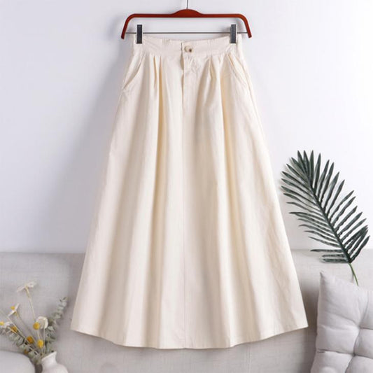 Autumn and Winter Solid Color High Waist Women's Skirt Literary Temperament Button Pocket A-line Skirt Mid-length Women's Skirt