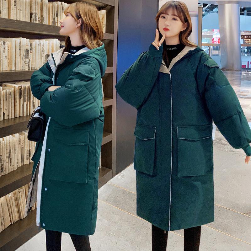 Winter Fashion Over-the-knee Down Padded Jacket Women Mid-length Loose Large Size Hooded Thick Warm Cotton Jacket