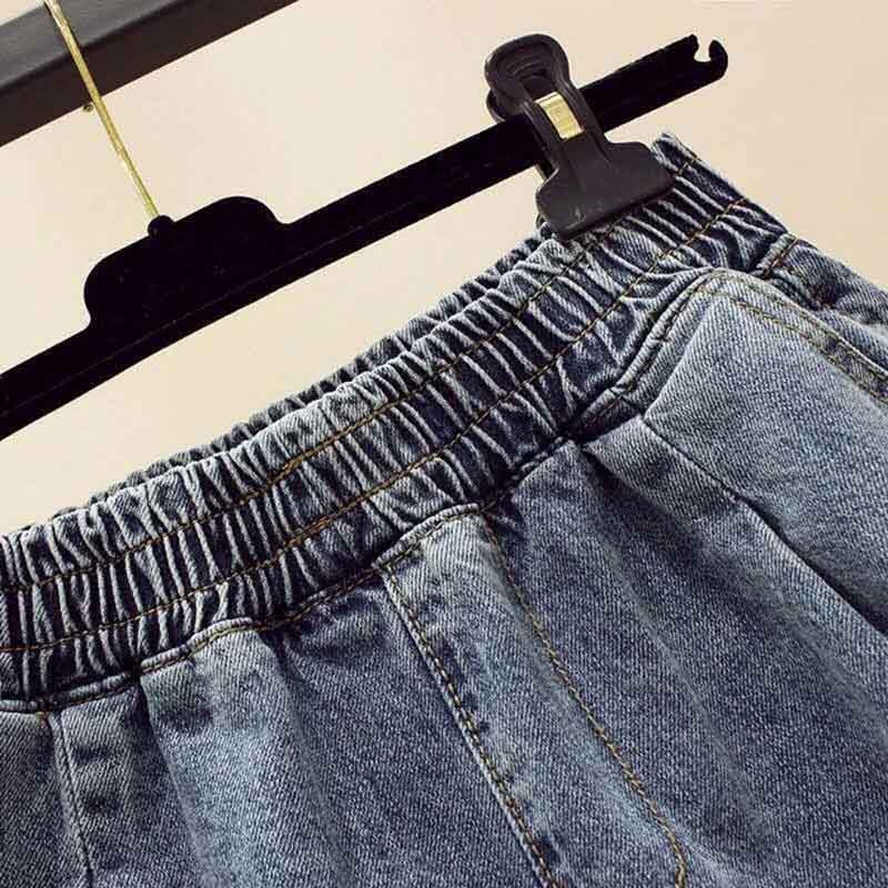 Denim Shorts Women's High Waist Wide Leg A-line All-match Large Size Thin Elastic Waist Loose