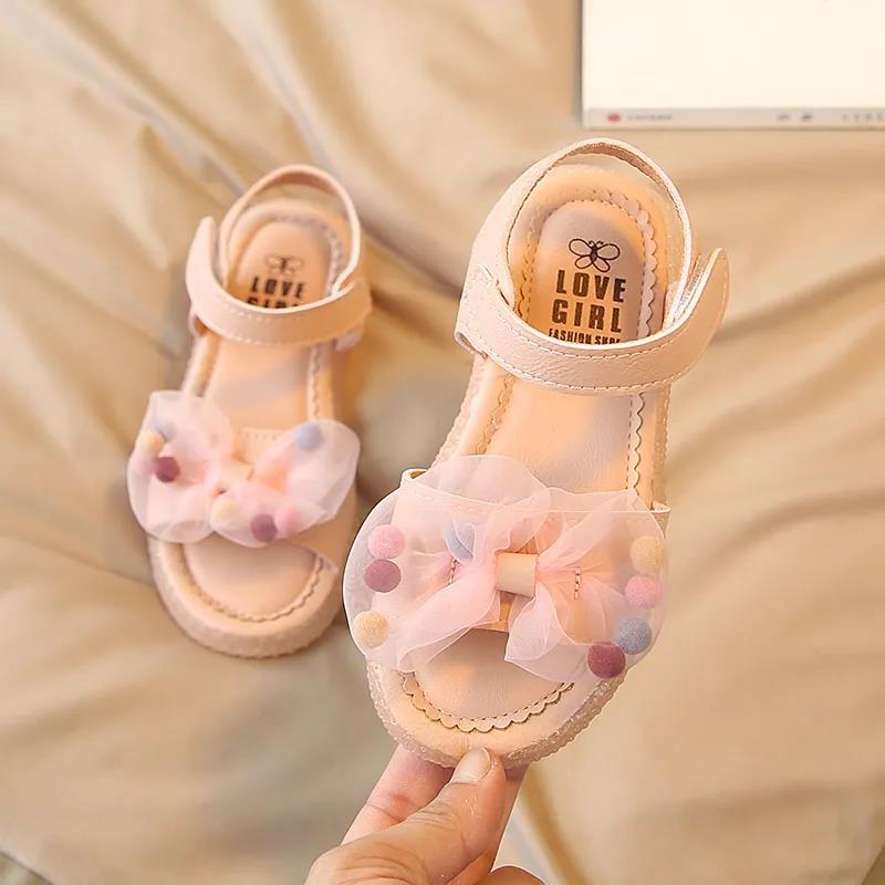 Girls Sandals Summer Bow Princess Shoes Korean Children's Baby Non-slip Soft-soled Beach Shoes