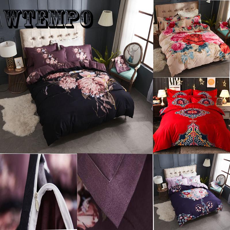 Luxury 3pcs Bedclothes Bedding Set Bedlinen Peony Print Bedding Sets Duvet/Quilt Cover Set