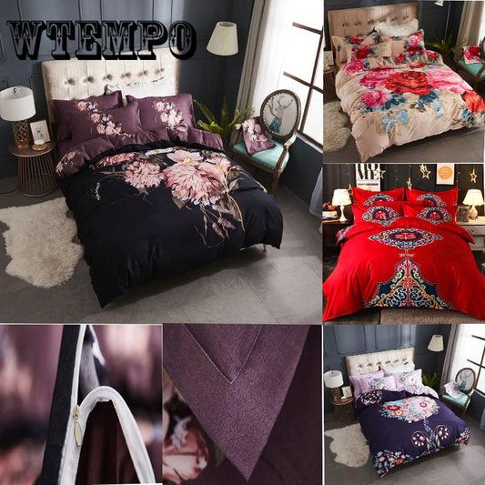 Luxury 3pcs Bedclothes Bedding Set Bedlinen Peony Print Bedding Sets Duvet/Quilt Cover Set