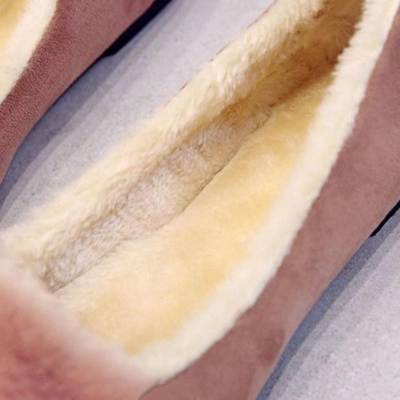 Temperament Plush Shoes Women Winter Moccasin Shoes All-match Autumn Flat Single Shoes Plus Velvet Pedal Peas Shoes