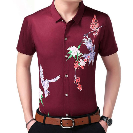 Men's Short-sleeved Slim Shirt Korean Fashion Trend Shirt Casual Business British Hair Stylist Clothes