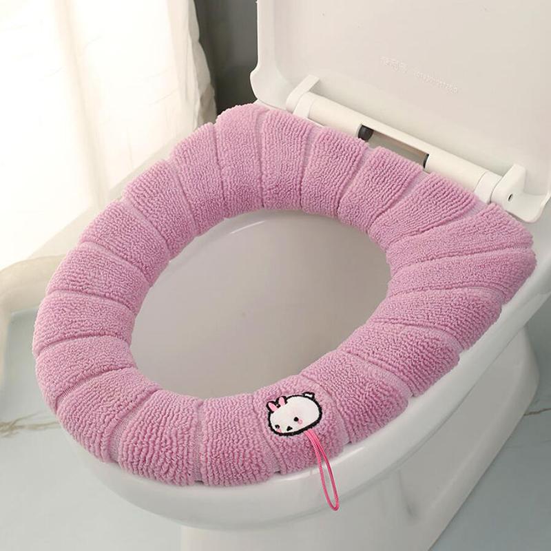 Toilet Seat Covers Winter Thickened Fleece Warm Washable Nordic Toilet Seat Pad Toilet Seat Cushion Bathroom Lavatory Cover Mat with Handle