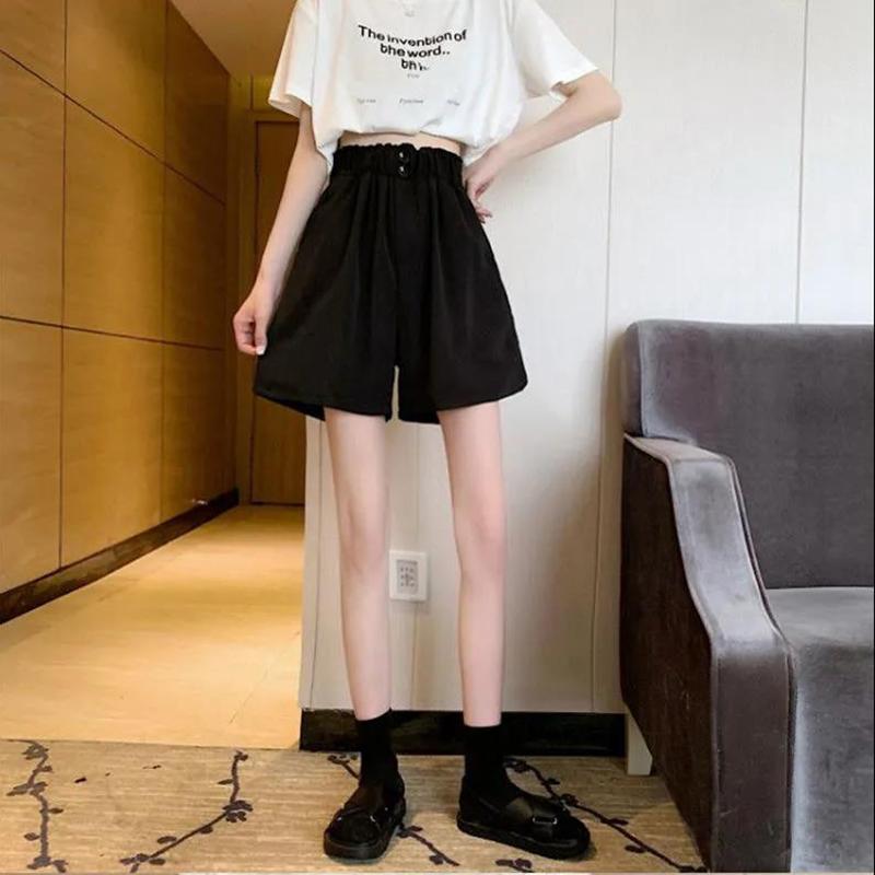 Casual Shorts Women's Elastic Waist Loose Straight Shorts Are Thin and Versatile High Waist Wide-leg Shorts Casual Sports Shorts Women