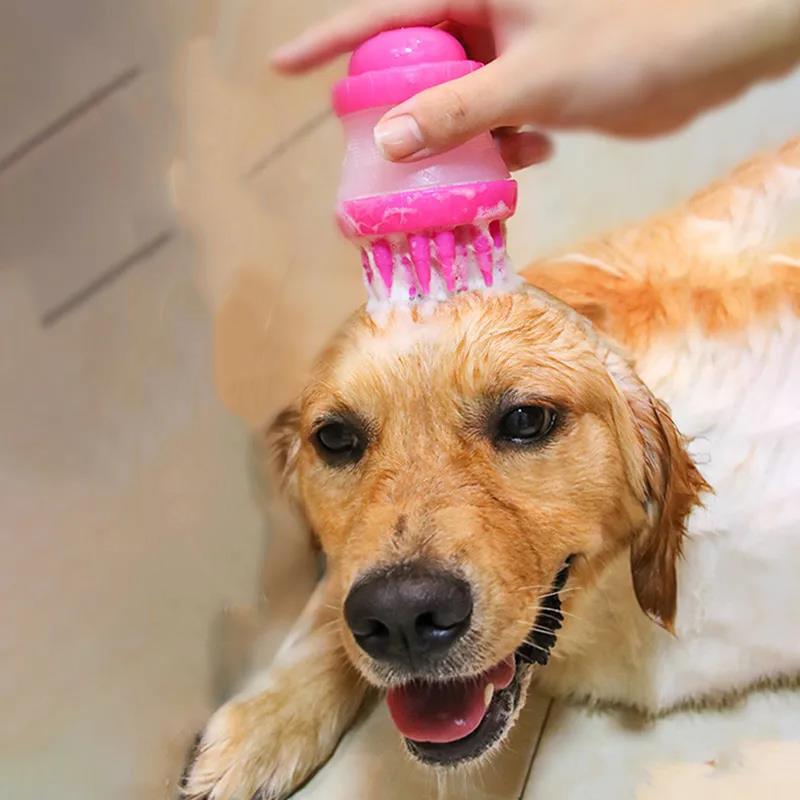 Dog Bath Artifact Shampoo Bath Liquid Storage Cup Pet Bath Brush Silicone Cat Puppy Bath Brush Pet Cat Dog Grooming Comb Hair Removal Massage Brush