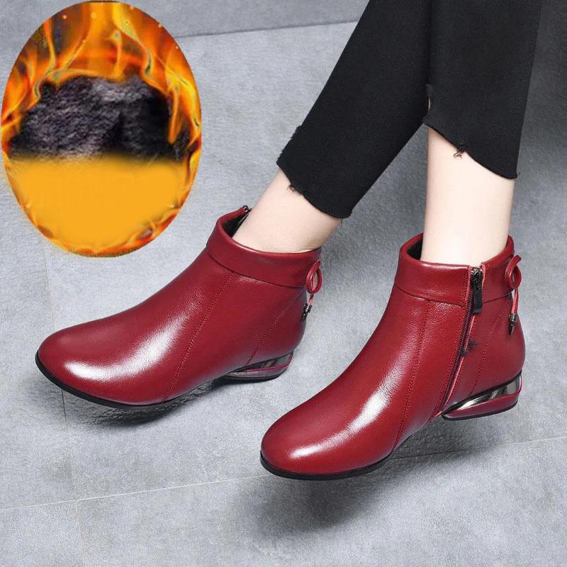 Comfortable Warmth In Autumn and Winter Plus Velvet Flat Leather Shoes Round Toe Martin Boots