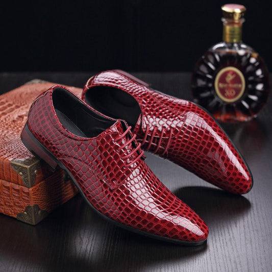 Crocodile Pattern Pointed Toe Leather Shoes Men's Wedding Shoes Patent Leather Business Shoes