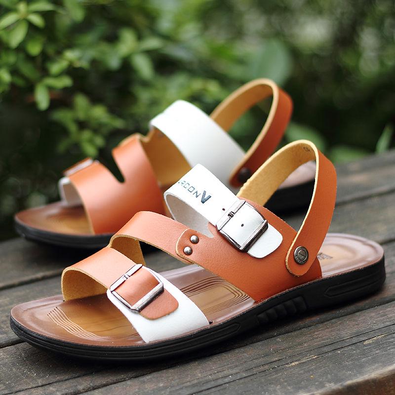 Summer Sandals Men's Cool Casual Soft Bottom Beach Leather Sandals and Slippers Outdoor Wear Summer