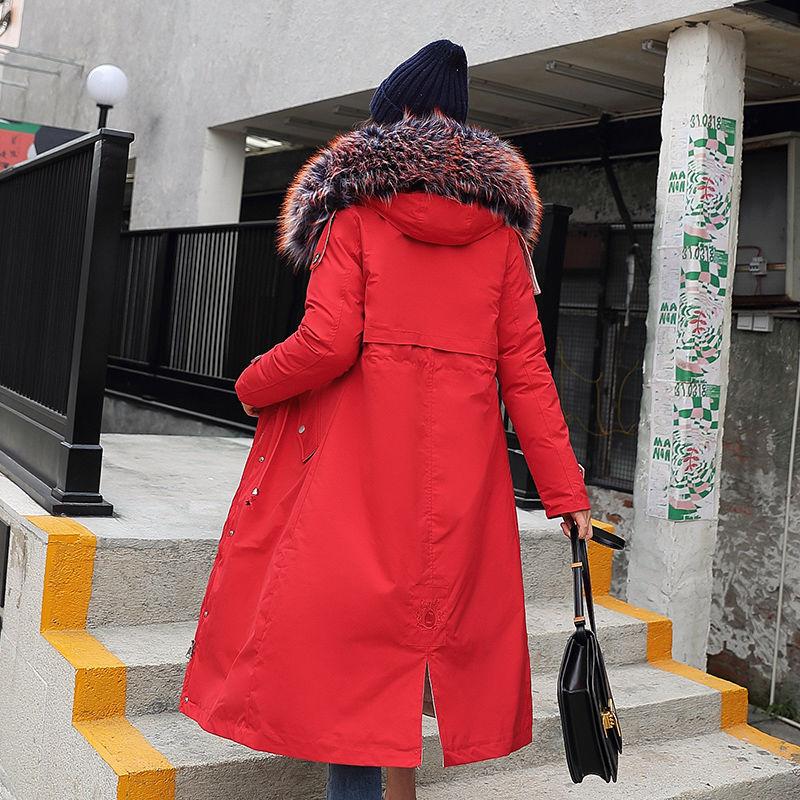 Winter Fashion Women's Long Over-the-knee Korean Style Loose Plus Size Cotton-padded Jacket with Thick Large Fur Collar Coat