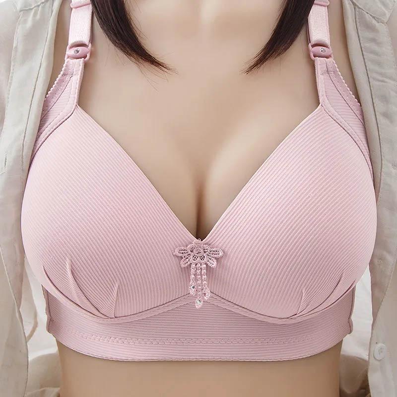 Sexy Solid Color Large Size Thin Ladies Gather No Steel Ring Bra To Prevent Sagging and Receive Auxiliary Breasts Simple Style Bra