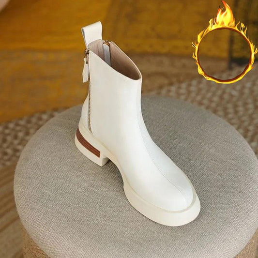 White Chelsea Short Boots Women's Autumn and Winter Martin Boots British Style Plus Velvet Warm Snow Boots Winter Boots