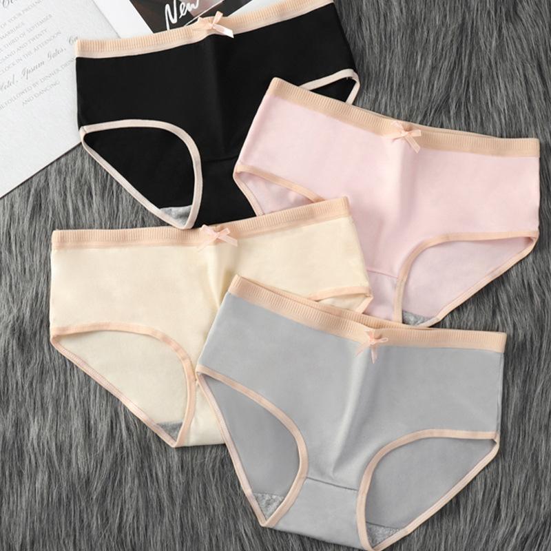 4Pcs/Set Women's Seamless Cotton Panties Solid Color Large Size Mid Waist Causal Soft Briefs