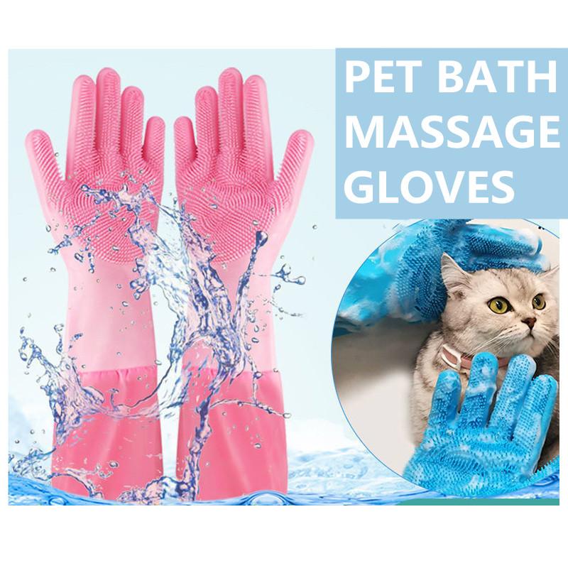 Dog Cat Bathing Gloves Massage Brush Extended Anti-cat Scratch Bites Dog Pet Gloves Dedicated Artifact Pet Grooming Hair Removal Washing Gloves