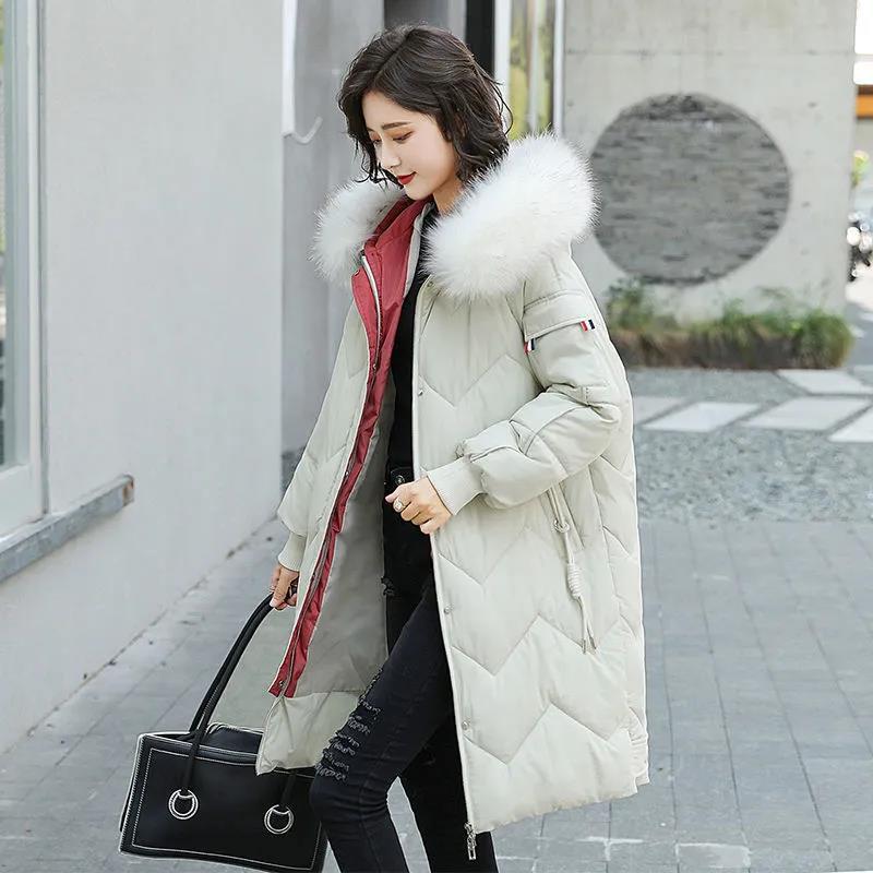 Women's Mid-length Down Jacket Winter Korean Loose Cotton Clothes Casual Hooded Padded Jacket Quilted Jacket