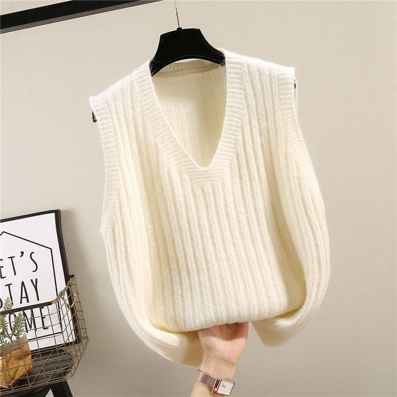 Autumn and Winter Knitted Pullover Vest V-neck Loose Solid Color Tops Fashion Short Women Tops