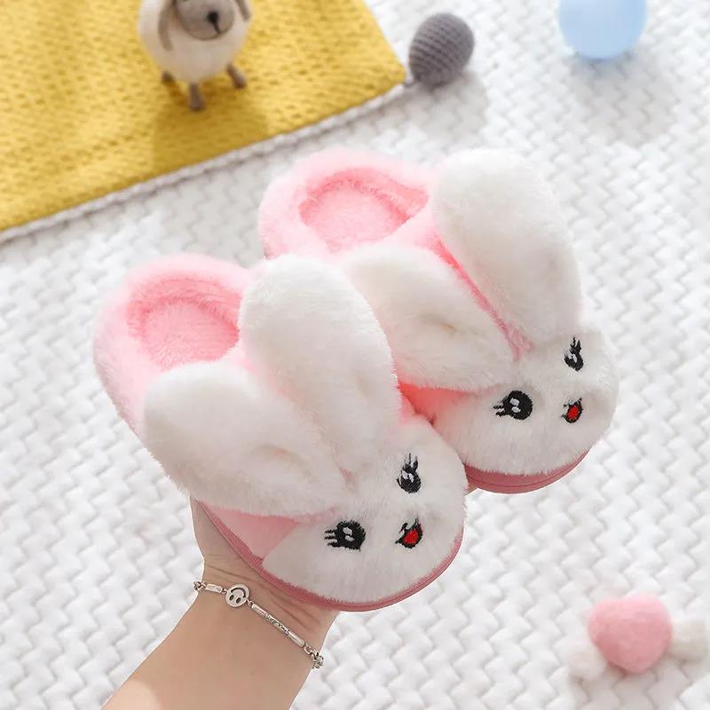 Cute Rabbit Children's Cotton Slippers Boys and Girls Home Warm Non-slip Cotton Slippers Soft Bottom Fashion Kids Cotton Slippers