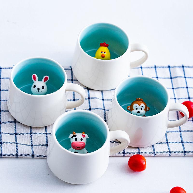 Creative Ceramic Mug with Lid Spoon Cute Female Korean Water  Breakfast Cup Couple  Milk Coffee Tea Cup