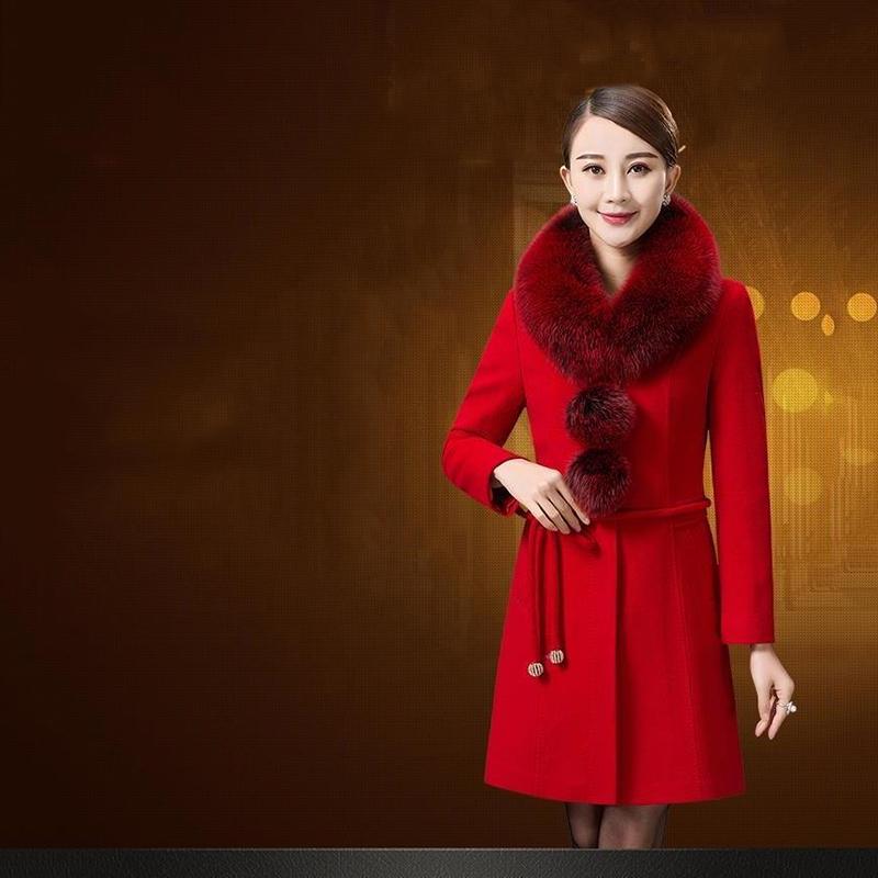 Luxury Fur Collar Autumn Winter Women's Casual Wool Blend Coat Long Coat Women Wool Coat Outerwear