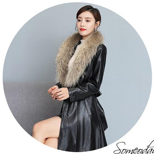 Winter Women's Fur Coat  Plush Thickening Medium Length Women's Leather Coat Slim Closing Woman Parka Coat