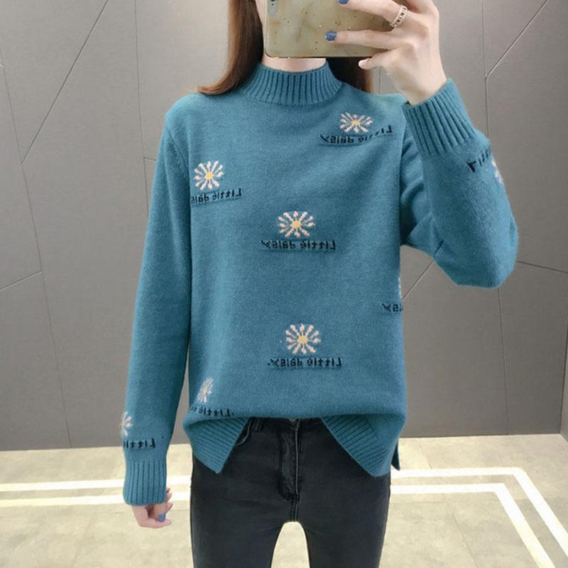 Autumn and Winter Half High Neck Pullover Sweater Loose Jacquard Simple Bottoming Shirt Thick Knitted Women Sweater